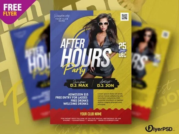 Simple Blue and Yellow After Hours Party Flyer Template 1