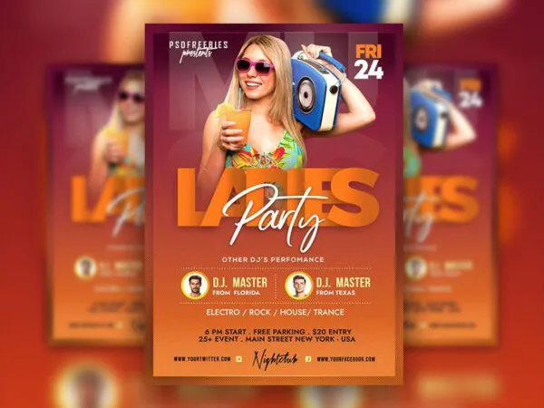 Simple Colorful Ladies Nightclub Party Flyer Template 1