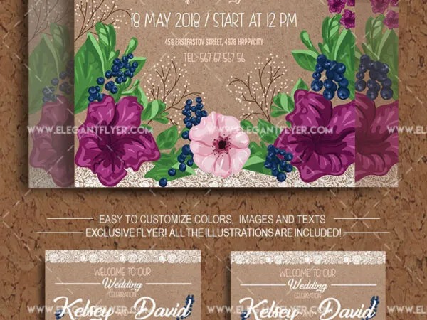 Simple Floral Wedding Party Flyer and Facebook Cover Template 1