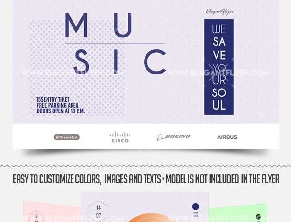 Simple Geometric Modern Music Event Flyer Along with Facebook Cover Templates 1