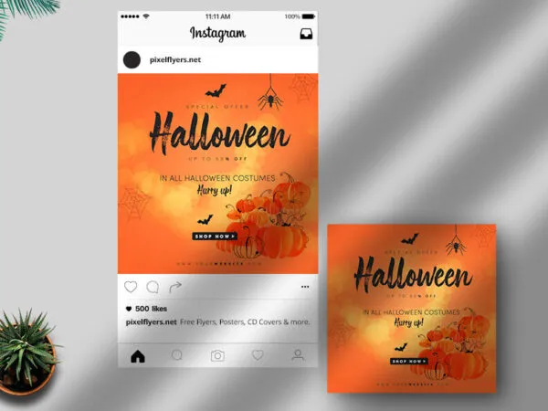 Simple Halloween Sale Instagram Post Template with Pumpkins 1