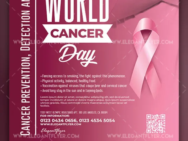 Simple Pink World Cancer Day Flyer Instagram Post and Facebook Cover Template 1