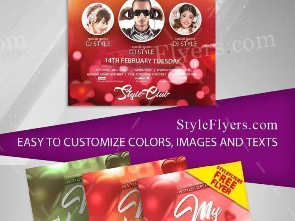 Simple Red Valentine Party Flyer Template and Facebook Cover 1