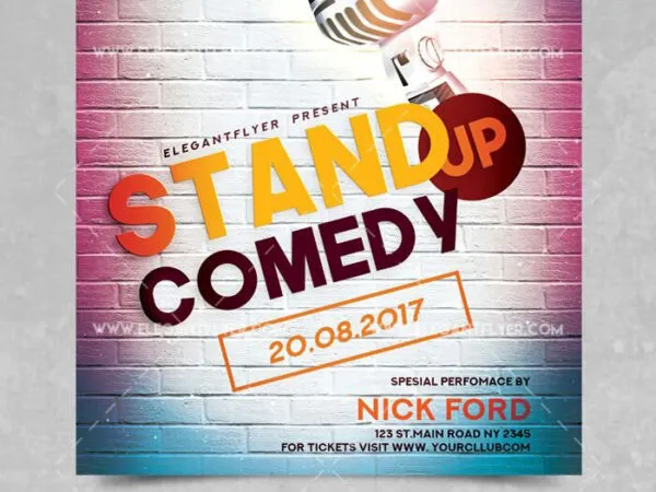 Simple Retro Stand up Comedy Flyer Along with Facebook Cover Templates 1