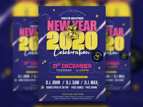 Simple Starry New Year Party Flyer Template 1