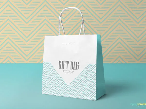 Single Gift Bag Mockup With Front and Side View 1