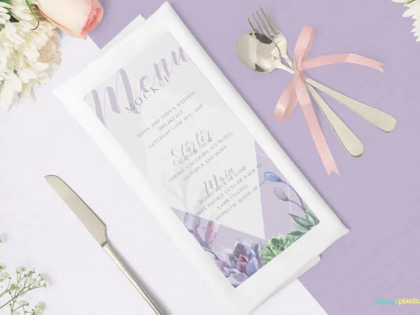 Single Page Restaurant Menu Along with Silverware Mockup 1