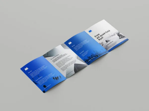 Six Mockups of an A5 Quad Fold Brochure from Different Angles 1