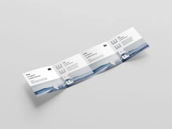 Six Realistic Square Four Fold Leaflet with Plain Background Mockups 1