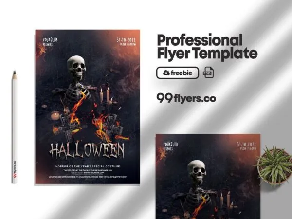 Skeletal and Horror Halloween Party Flyer Template 1