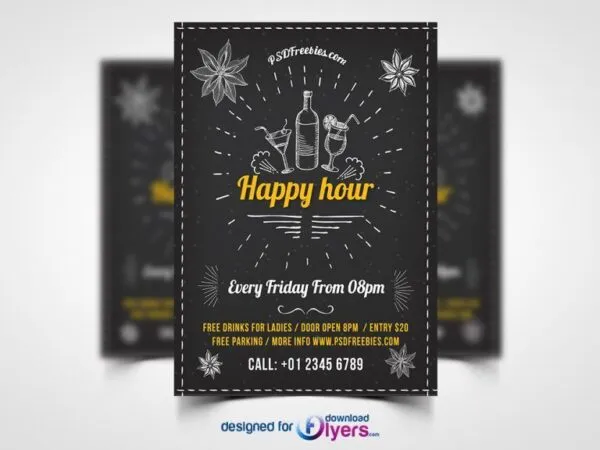 Sketch Happy Hour Party Invitation Flyer Template 1