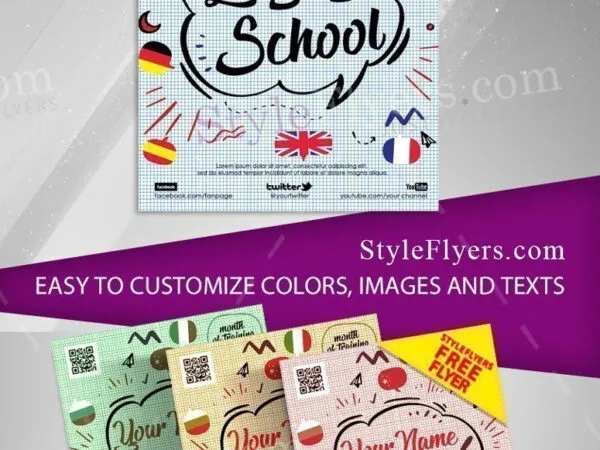 Sketch and Cartoon Language School Flyer Template 1