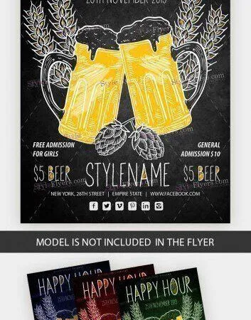 Sketch and Pattern Happy Hour Flyer Template 1
