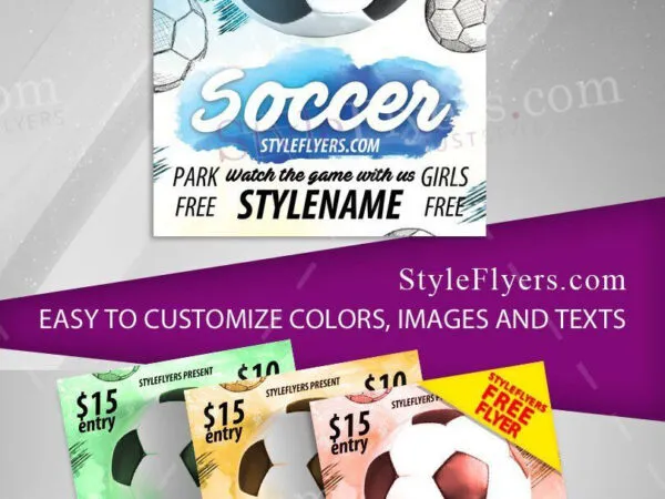 Sketch and Watercolor Soccer Game Flyer Template 1