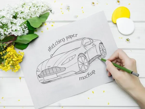 Sketching Paper with Floral Background Mockup 1