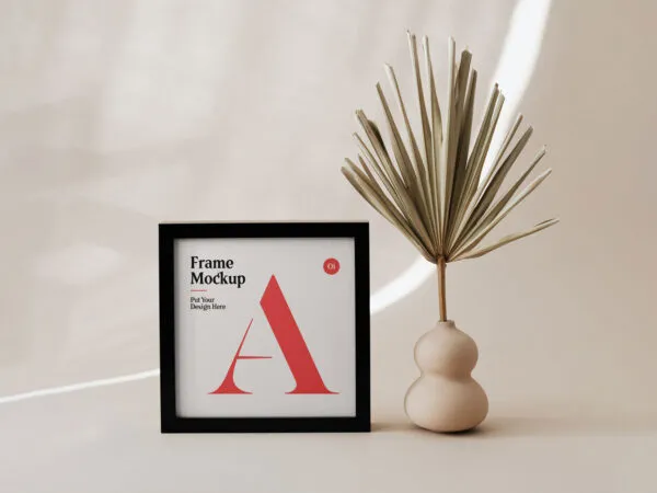 Small Square Photo Frame Standing in the Front View Mockup 1