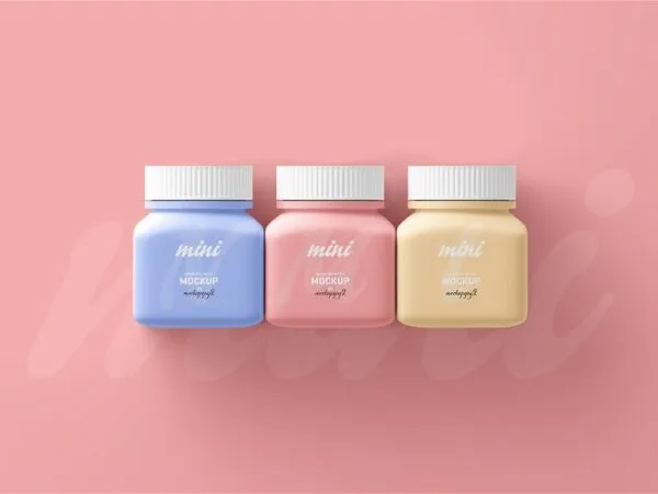 Small Square Pill Bottle Mockup in 3 Shots 1