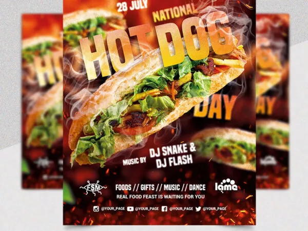 Smoke Photo Bold National Hot Dog Day Flyer Template 1