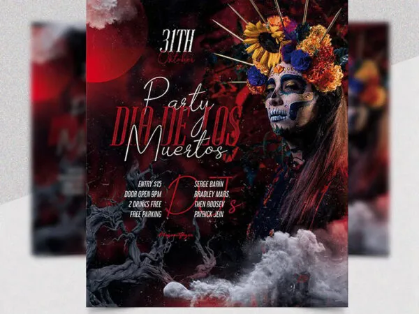 Smoky Dia De Los Muertos Flyer Template 1
