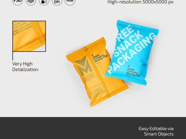 Snack Packaging Mockup in 3 Shots 1