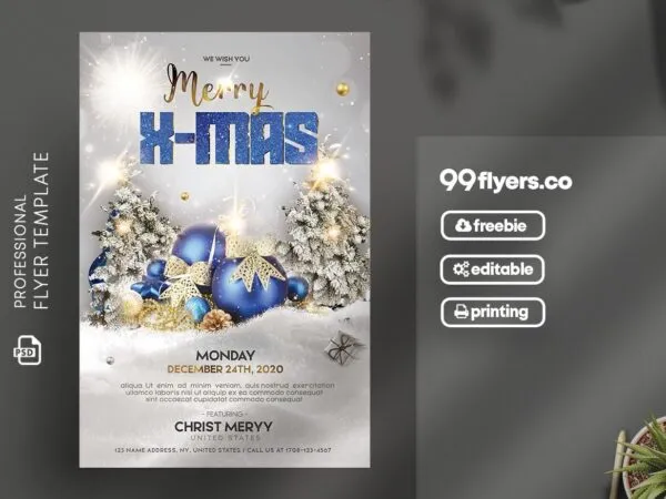 Snow and Sparkle Christmas Party Flyer Template 1
