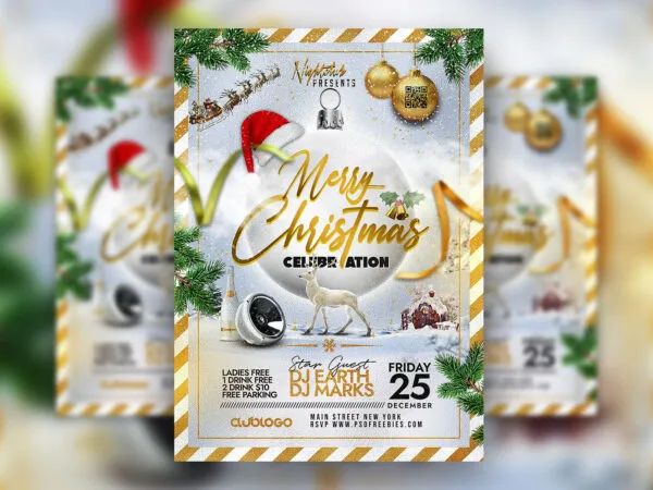 Snowy Christmas Day Party Flyer Template 1