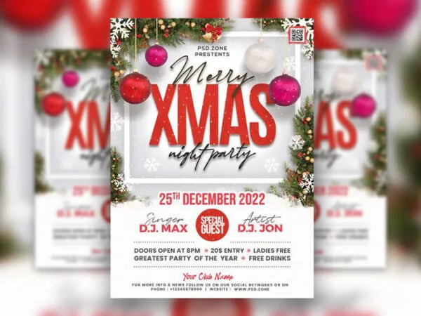 Snowy Christmas Party Flyer Template 1