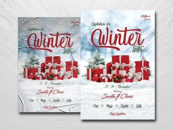 Snowy Christmas and Winter Party Flyer Template 1