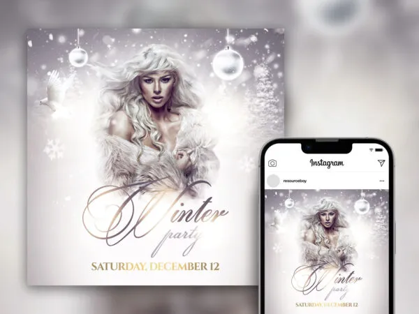 Snowy Elegant Winter Party Instagram Post Template 1