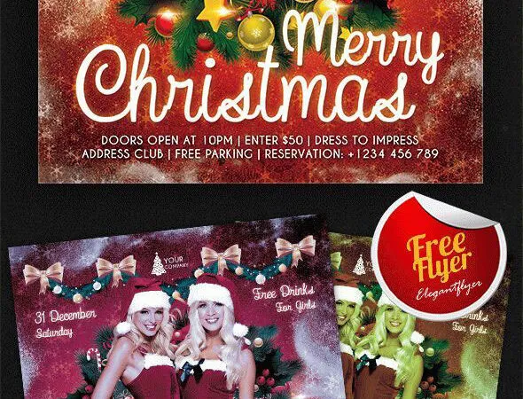 Snowy Garland Christmas Party Flyer and Facebook Cover Template 1