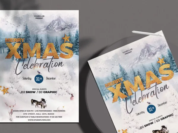 Snowy Golden Christmas Party Flyer Template 1