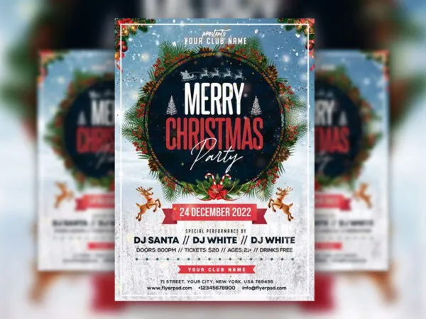Snowy Illustrated Festive Christmas Eve Party Flyer Template 1