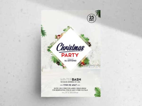 Snowy Modern Christmas Party Flyer Template 1