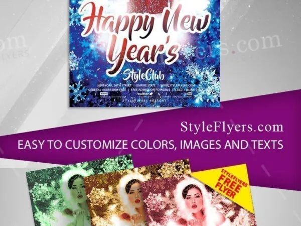 Snowy New Year Party Flyer Template 1