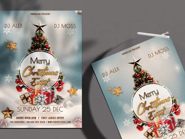Snowy Ornamental Christmas Event Flyer Template 1