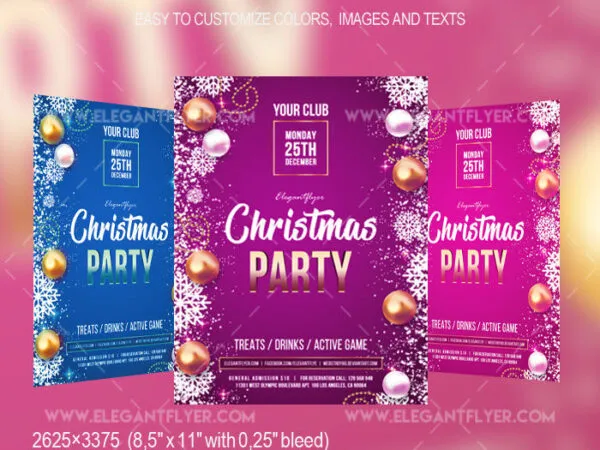 Snowy Ornamental Christmas Party Flyer and Facebook Cover Template 1