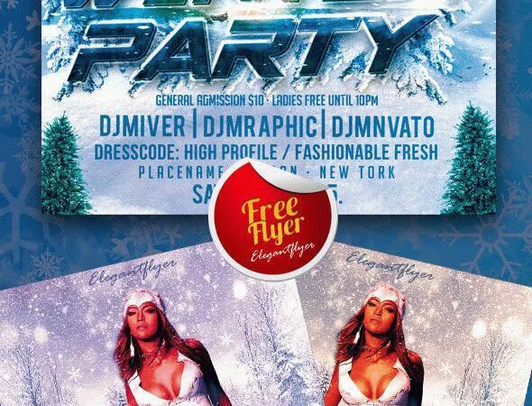 Snowy Tree Winter Party Flyer Template 1