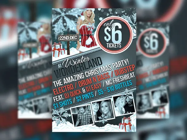 Snowy Winter Christmas Party Flyer Template 1