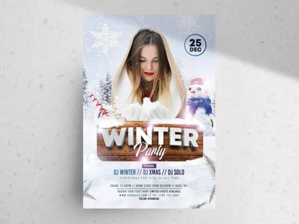 Snowy Winter Party Flyer Template 1