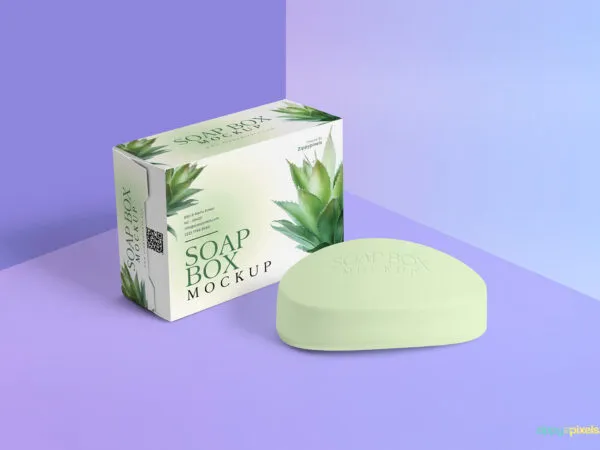 Soap Bar Mockup Along with the Packaging Box in Perspective 1
