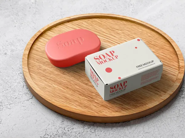Soap with Box Packaging Mockup in Perspective Vision 1