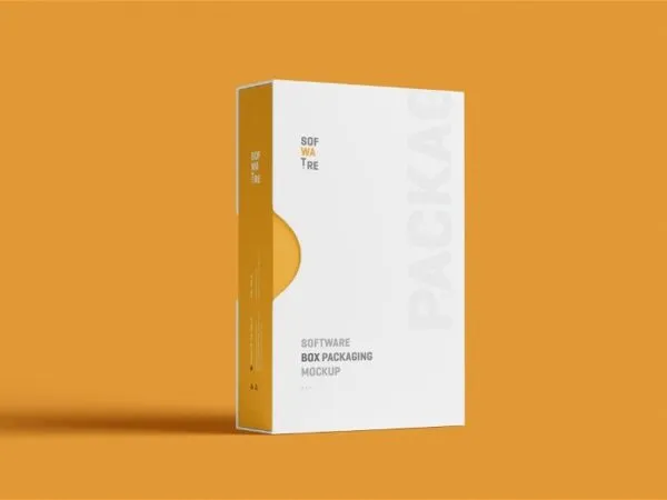 Software Box Mockup with Slip Case in 4 Showcases 1