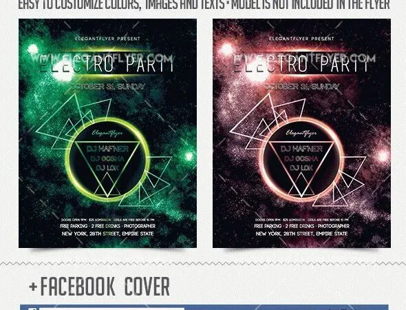 Space Circle Electro Party Flyer Template and Facebook Cover 1
