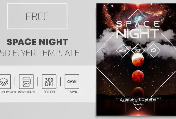 Space Clouds Geometric DJ Party Flyer Template 1