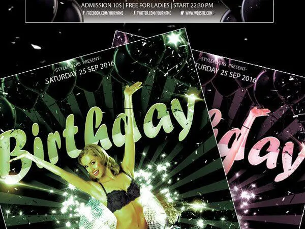 Sparkle Border Bold Birthday Party Flyer Template 1