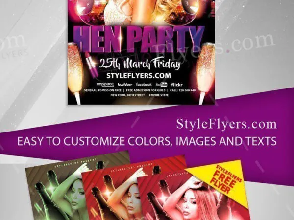Sparkle Feminine Hen Party Flyer Template 1