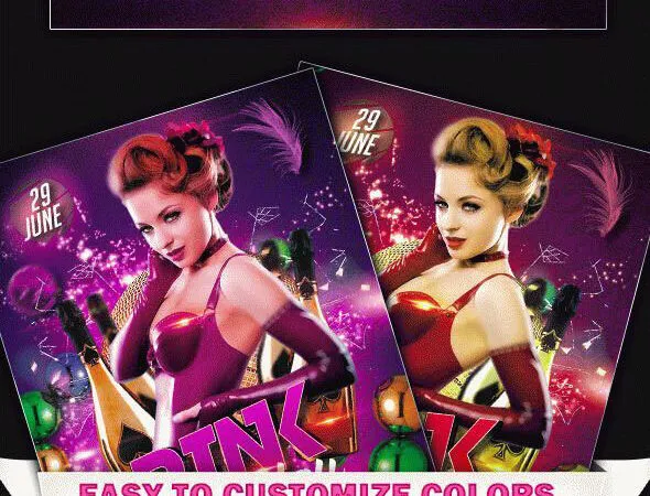 Sparkle Pink Party Flyer Template and Facebook Cover 1