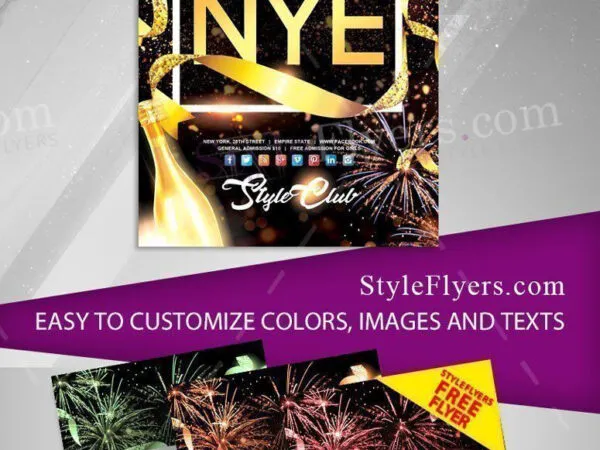 Sparkle and Classy New Year Flyer Template with Fireworks in the Background 1