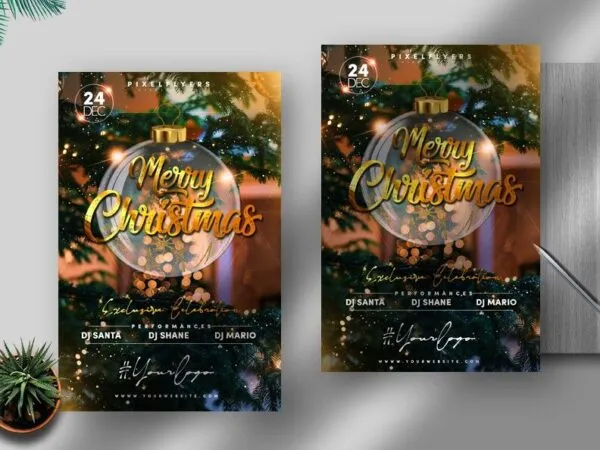 Sparkle and Elegant Christmas Party Flyer Template 1