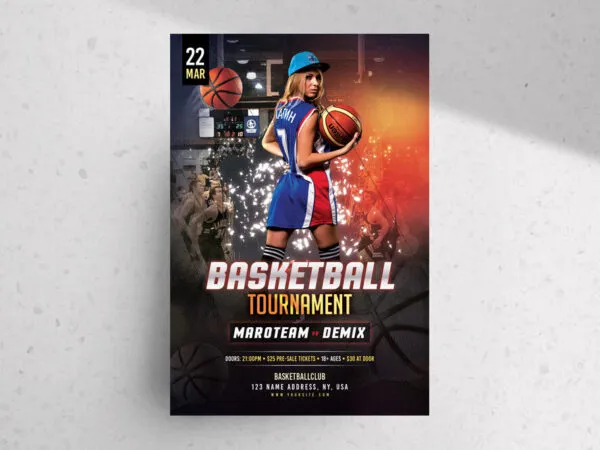 Sparkling 3D Modern Basketball Tournament Flyer Template 1